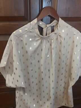 Cream Short-Sleeve Blouse with Gold Foil Dots